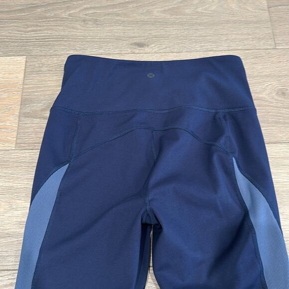 RBX Dark Blue Ribbed‎ Detail Front Tie Polyester Active Workout Leggings Size M - Picture 5 of 11
